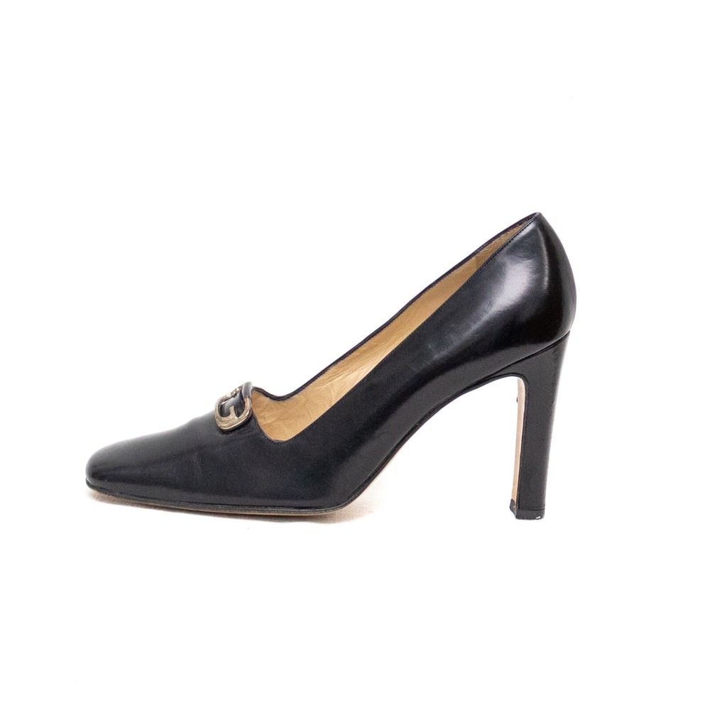 Gucci Black Leather High Heel Pumps with Horsebit Detail Black Enamel Size US6 - Picture 2 of 11